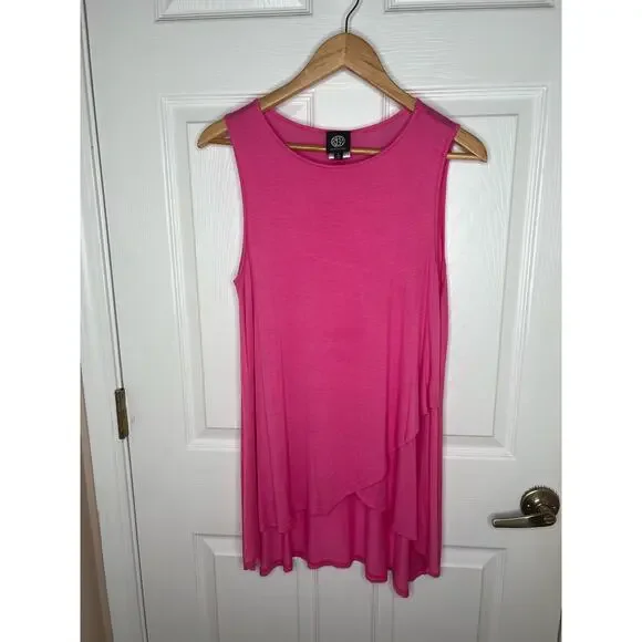 Bobeau Bright Pink Long Layered Sleeveless Tank Top Blouse Shirt Size Small - Picture 3 of 8